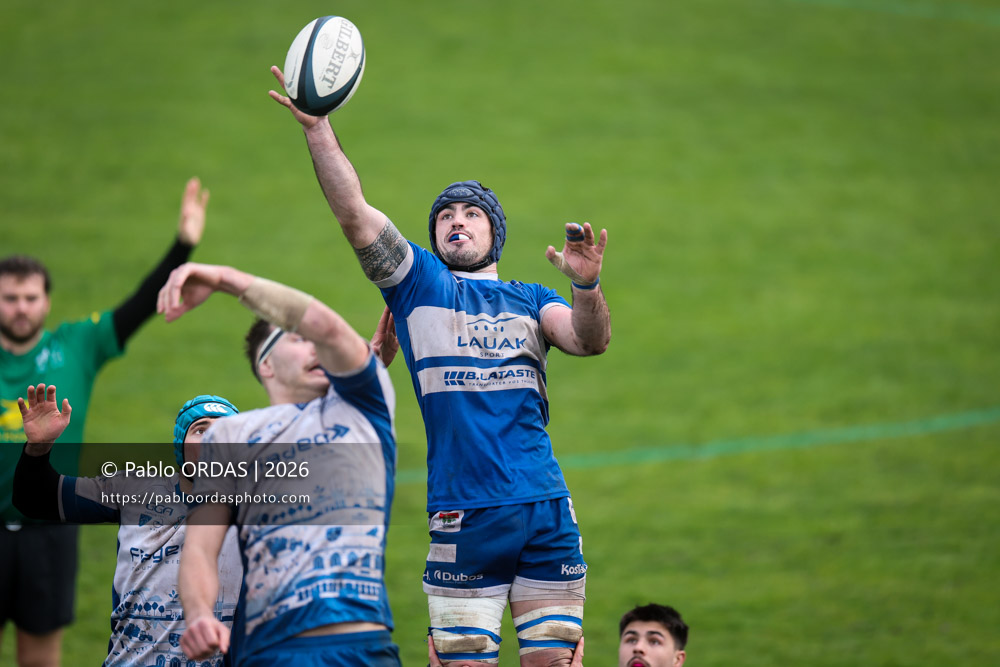 Maxime Egurrola, lors du match de Nationale 2 entre l'Anglet olympique et l'US Marmande, le 8 février 2026 au stade Saint-Jean d'Anglet, France (Photo Pablo ORDAS)