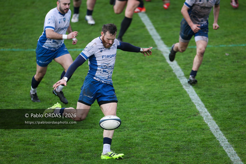 Alban Conduché, lors du match de Nationale 2 entre l'Anglet olympique et l'US Marmande, le 8 février 2026 au stade Saint-Jean d'Anglet, France (Photo Pablo ORDAS)