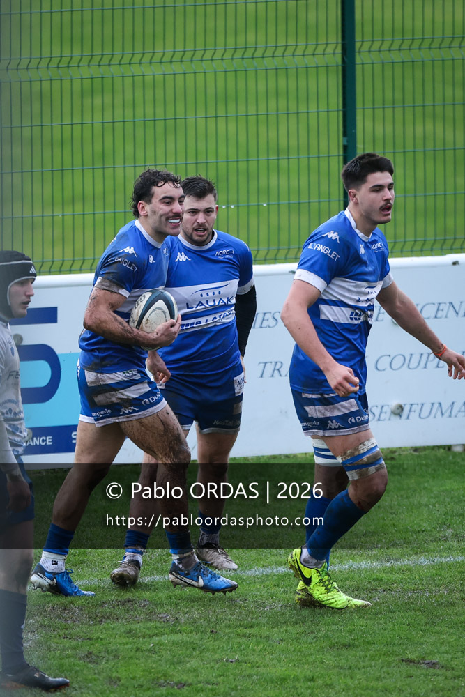 Jules Vanheye, lors du match de Nationale 2 entre l'Anglet olympique et l'US Marmande, le 8 février 2026 au stade Saint-Jean d'Anglet, France (Photo Pablo ORDAS)