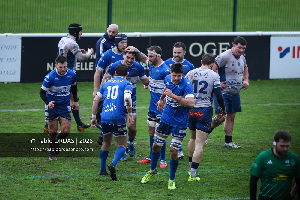 Jules Vanheye, lors du match de Nationale 2 entre l'Anglet olympique et l'US Marmande, le 8 février 2026 au stade Saint-Jean d'Anglet, France (Photo Pablo ORDAS)