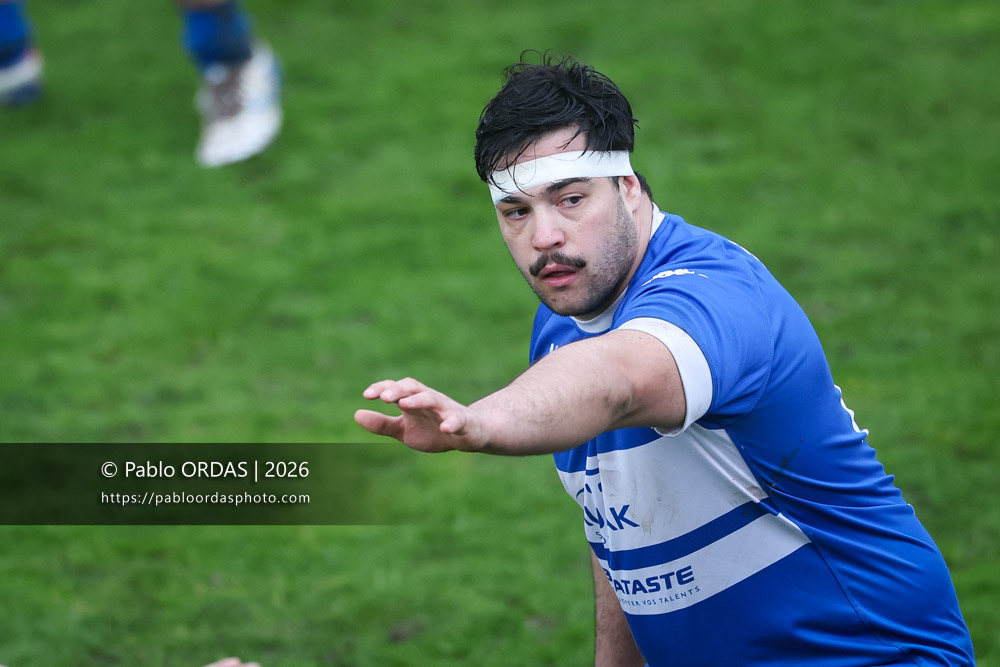 Rafael Imatte, lors du match de Nationale 2 entre l'Anglet olympique et l'US Marmande, le 8 février 2026 au stade Saint-Jean d'Anglet, France (Photo Pablo ORDAS)