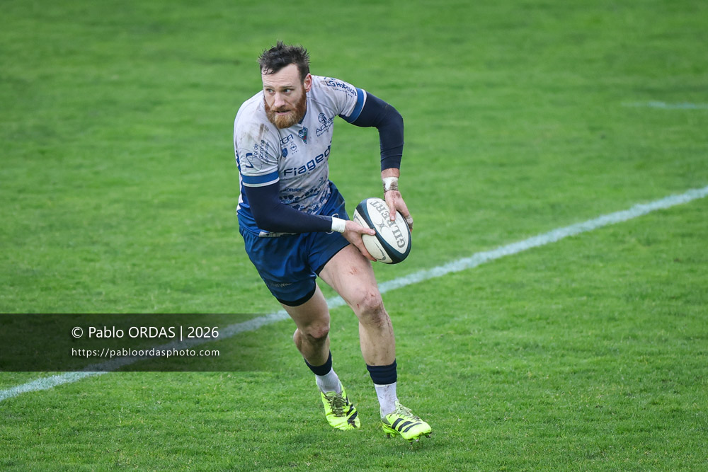 Alban Conduché, lors du match de Nationale 2 entre l'Anglet olympique et l'US Marmande, le 8 février 2026 au stade Saint-Jean d'Anglet, France (Photo Pablo ORDAS)
