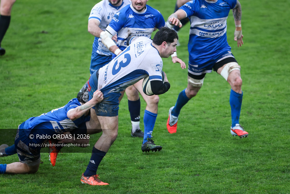 Léo Sauvetre, lors du match de Nationale 2 entre l'Anglet olympique et l'US Marmande, le 8 février 2026 au stade Saint-Jean d'Anglet, France (Photo Pablo ORDAS)