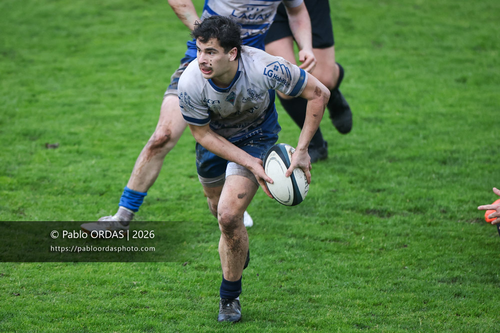Paulin Blanchot, lors du match de Nationale 2 entre l'Anglet olympique et l'US Marmande, le 8 février 2026 au stade Saint-Jean d'Anglet, France (Photo Pablo ORDAS)