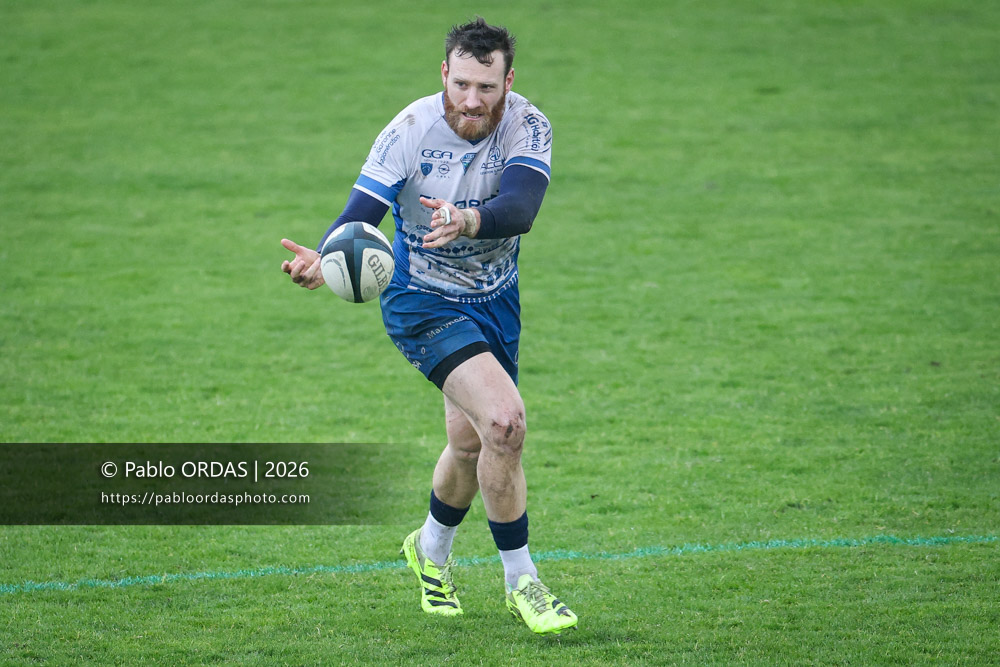 Alban Conduché, lors du match de Nationale 2 entre l'Anglet olympique et l'US Marmande, le 8 février 2026 au stade Saint-Jean d'Anglet, France (Photo Pablo ORDAS)