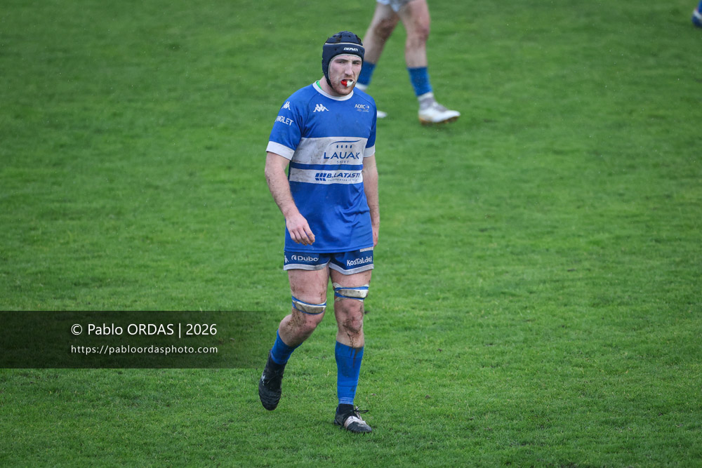 Florian Mansieux, lors du match de Nationale 2 entre l'Anglet olympique et l'US Marmande, le 8 février 2026 au stade Saint-Jean d'Anglet, France (Photo Pablo ORDAS)