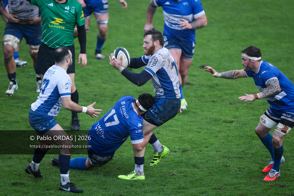 Alban Conduché, lors du match de Nationale 2 entre l'Anglet olympique et l'US Marmande, le 8 février 2026 au stade Saint-Jean d'Anglet, France (Photo Pablo ORDAS)