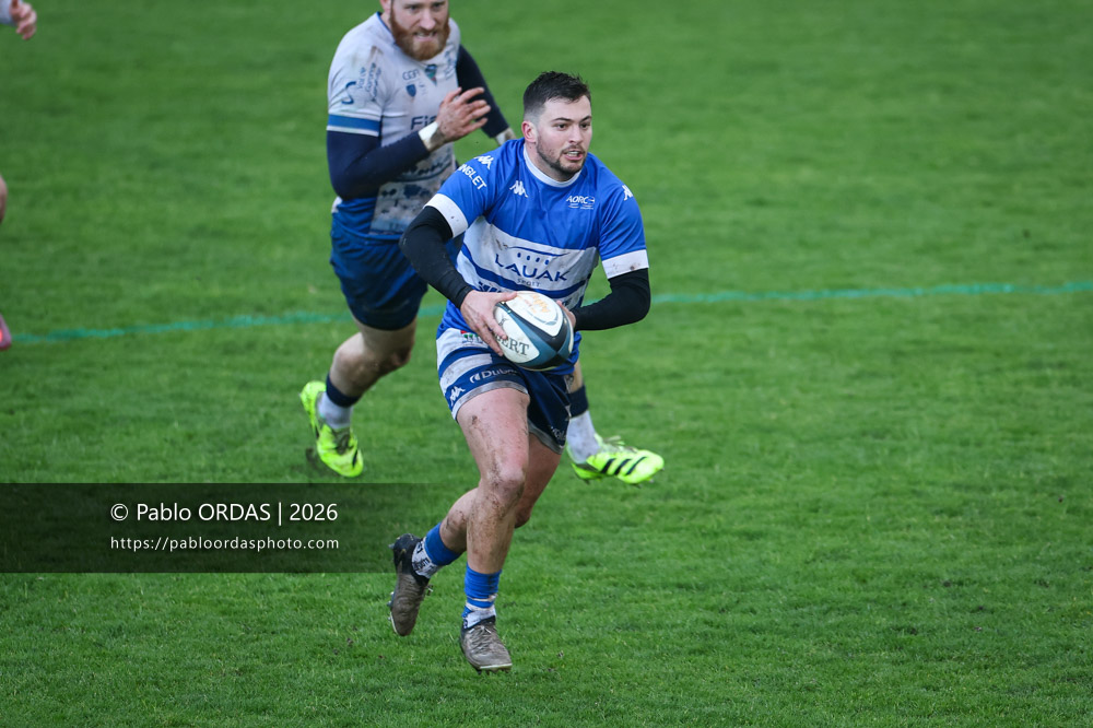 Alexandre Gouaux, lors du match de Nationale 2 entre l'Anglet olympique et l'US Marmande, le 8 février 2026 au stade Saint-Jean d'Anglet, France (Photo Pablo ORDAS)