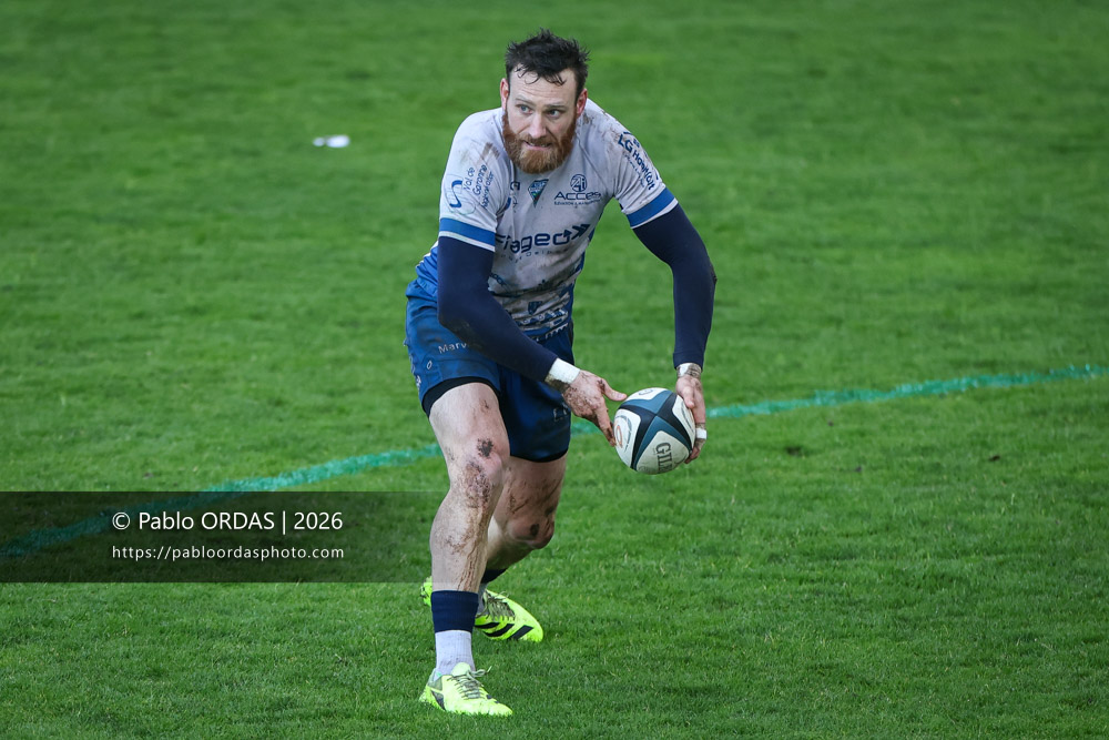 Alban Conduché, lors du match de Nationale 2 entre l'Anglet olympique et l'US Marmande, le 8 février 2026 au stade Saint-Jean d'Anglet, France (Photo Pablo ORDAS)