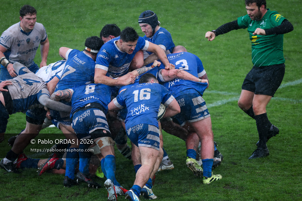 Matéo Lacroix, lors du match de Nationale 2 entre l'Anglet olympique et l'US Marmande, le 8 février 2026 au stade Saint-Jean d'Anglet, France (Photo Pablo ORDAS)
