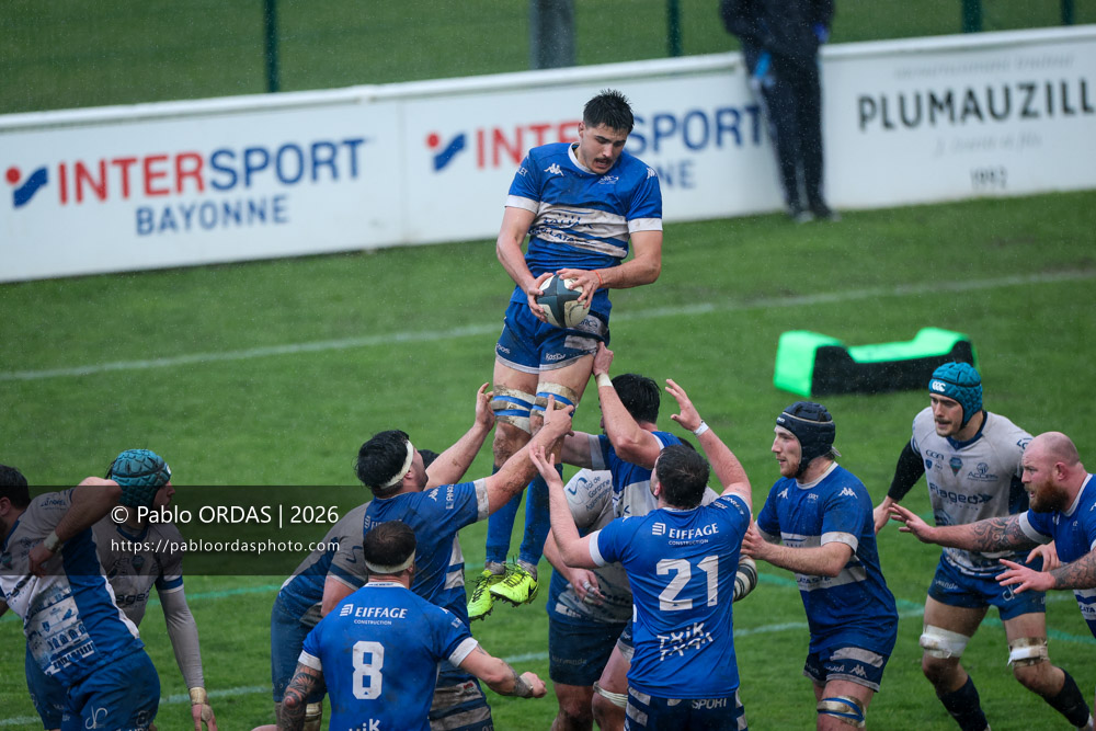 Matéo Lacroix, lors du match de Nationale 2 entre l'Anglet olympique et l'US Marmande, le 8 février 2026 au stade Saint-Jean d'Anglet, France (Photo Pablo ORDAS)
