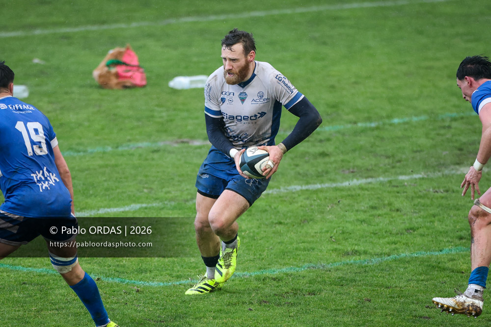 Alban Conduché, lors du match de Nationale 2 entre l'Anglet olympique et l'US Marmande, le 8 février 2026 au stade Saint-Jean d'Anglet, France (Photo Pablo ORDAS)