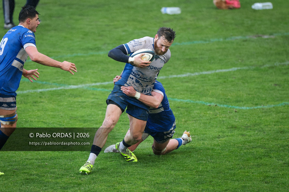 Alban Conduché, lors du match de Nationale 2 entre l'Anglet olympique et l'US Marmande, le 8 février 2026 au stade Saint-Jean d'Anglet, France (Photo Pablo ORDAS)