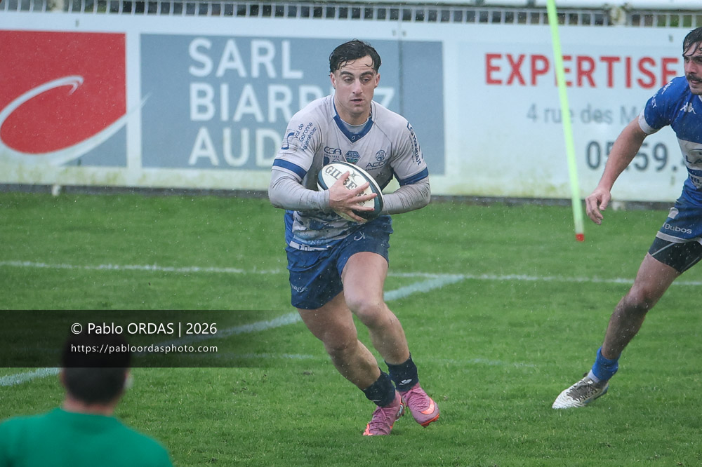 Juan Araujo Borgogno, lors du match de Nationale 2 entre l'Anglet olympique et l'US Marmande, le 8 février 2026 au stade Saint-Jean d'Anglet, France (Photo Pablo ORDAS)