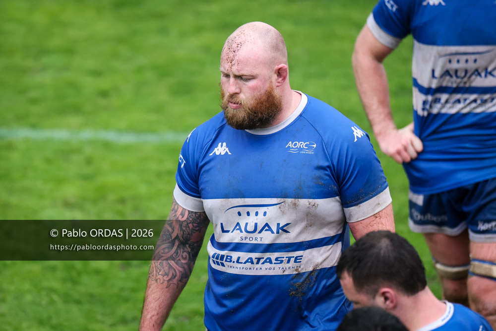 Cesar Biscioni, lors du match de Nationale 2 entre l'Anglet olympique et l'US Marmande, le 8 février 2026 au stade Saint-Jean d'Anglet, France (Photo Pablo ORDAS)