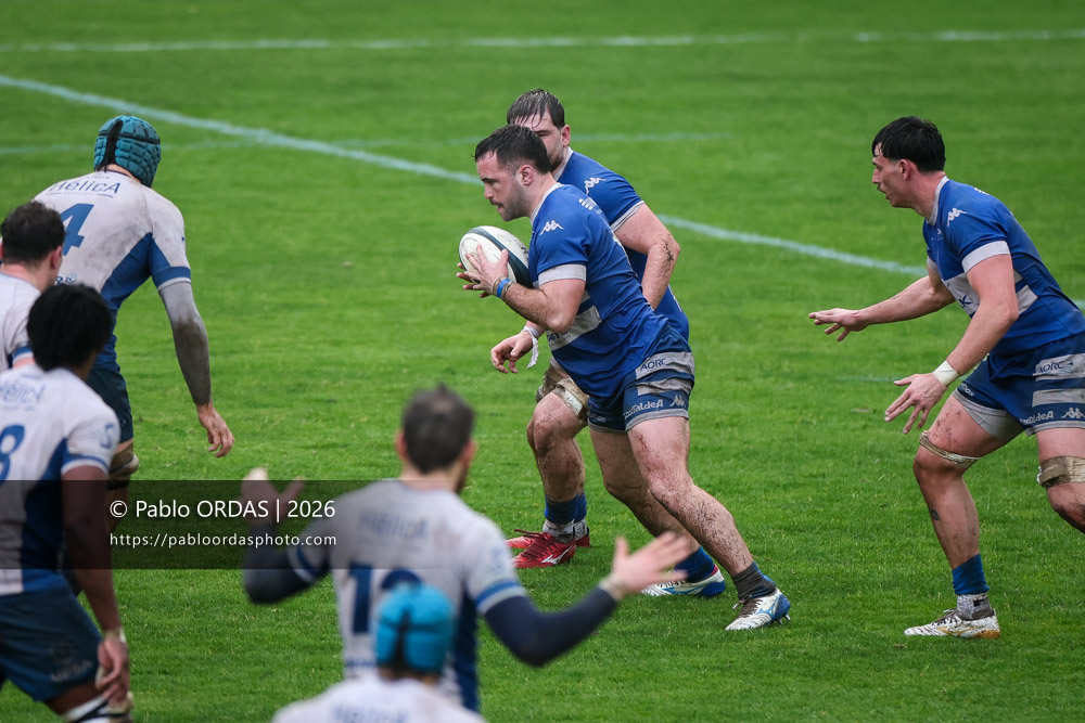 Max Bru, lors du match de Nationale 2 entre l'Anglet olympique et l'US Marmande, le 8 février 2026 au stade Saint-Jean d'Anglet, France (Photo Pablo ORDAS)