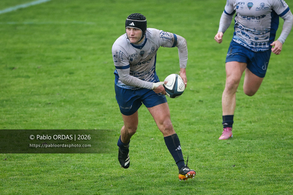 Thibault Rabourdin, lors du match de Nationale 2 entre l'Anglet olympique et l'US Marmande, le 8 février 2026 au stade Saint-Jean d'Anglet, France (Photo Pablo ORDAS)