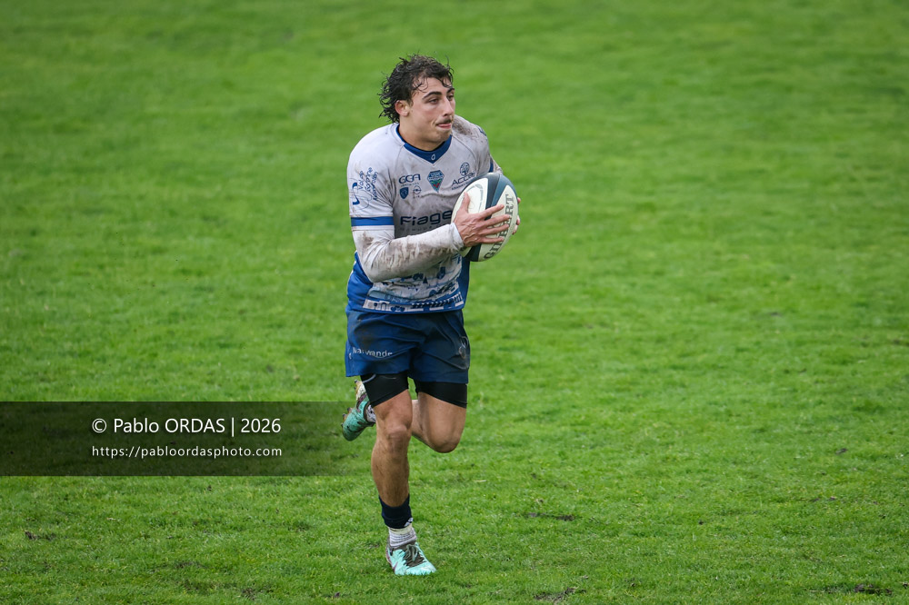 Théo Jurado, lors du match de Nationale 2 entre l'Anglet olympique et l'US Marmande, le 8 février 2026 au stade Saint-Jean d'Anglet, France (Photo Pablo ORDAS)