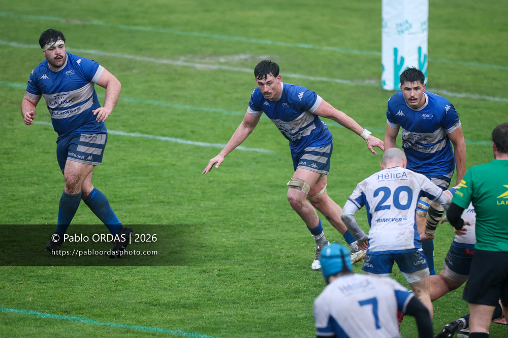 Timothé Grégoire, lors du match de Nationale 2 entre l'Anglet olympique et l'US Marmande, le 8 février 2026 au stade Saint-Jean d'Anglet, France (Photo Pablo ORDAS)