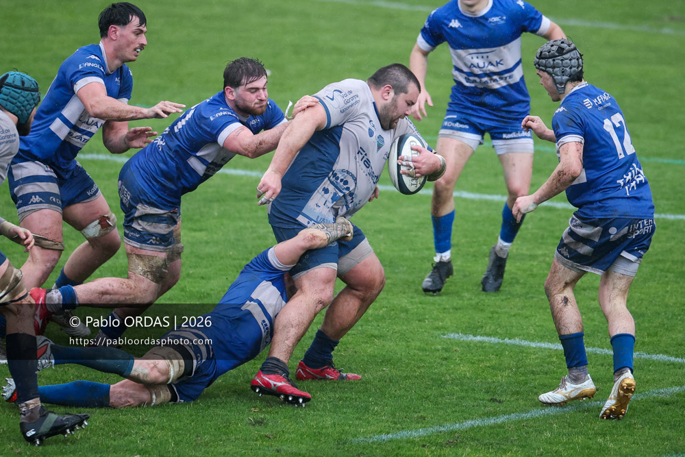 Julien Moretto, lors du match de Nationale 2 entre l'Anglet olympique et l'US Marmande, le 8 février 2026 au stade Saint-Jean d'Anglet, France (Photo Pablo ORDAS)