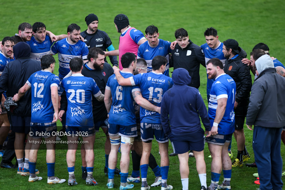 Timothé Grégoire, lors du match de Nationale 2 entre l'Anglet olympique et l'US Marmande, le 8 février 2026 au stade Saint-Jean d'Anglet, France (Photo Pablo ORDAS)