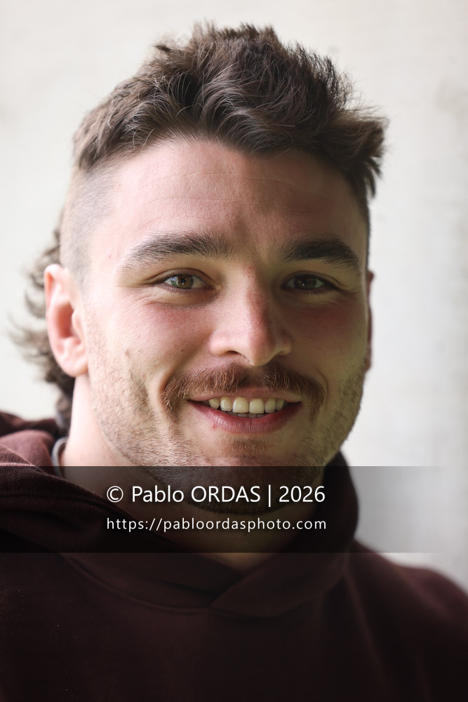 Portrait du joueur de l'Aviron bayonnais Mateo Carreras, le 22 janvier 2026 à Bayonne, France (Photo Pablo ORDAS)