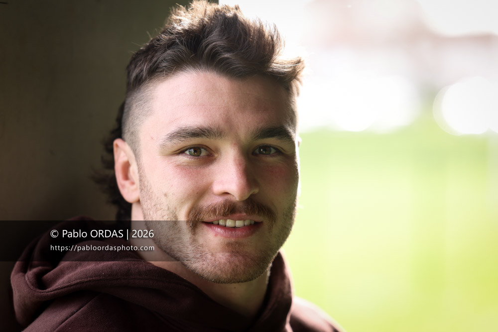 Portrait du joueur de l'Aviron bayonnais Mateo Carreras, le 22 janvier 2026 à Bayonne, France (Photo Pablo ORDAS)