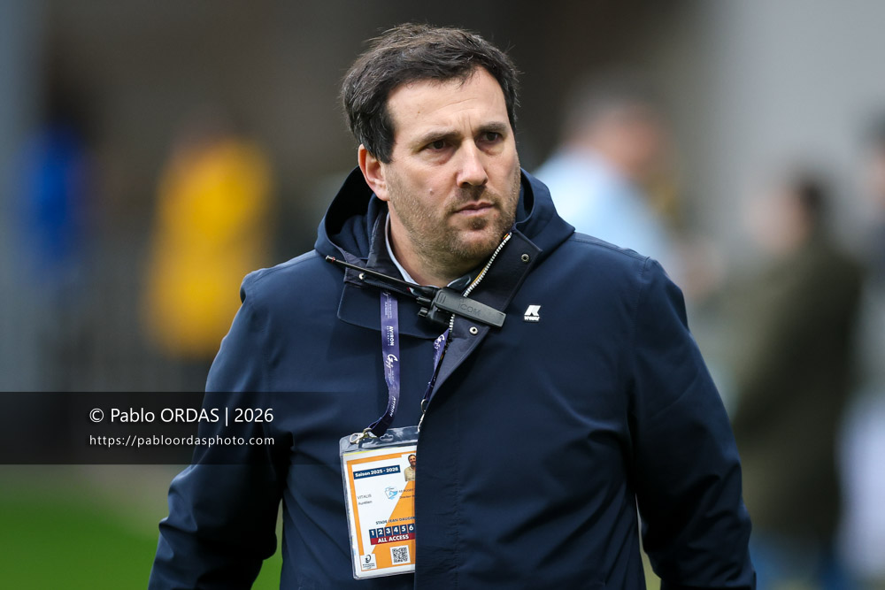 Aurélien Vitalis, lors du match de Top 14 entre l'Aviron bayonnais et le Racing 92, le 14 février 2026 au stade Jean Dauger de Bayonne, France (Photo Pablo ORDAS)