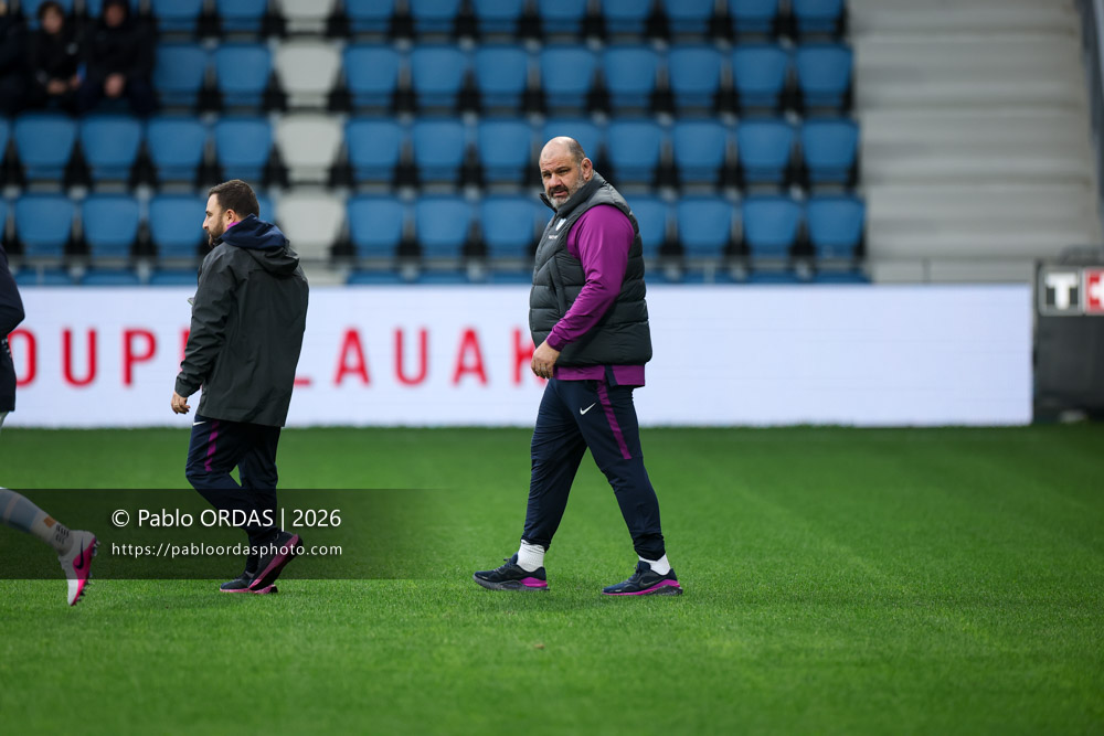 Patrice Collazo, lors du match de Top 14 entre l'Aviron bayonnais et le Racing 92, le 14 février 2026 au stade Jean Dauger de Bayonne, France (Photo Pablo ORDAS)