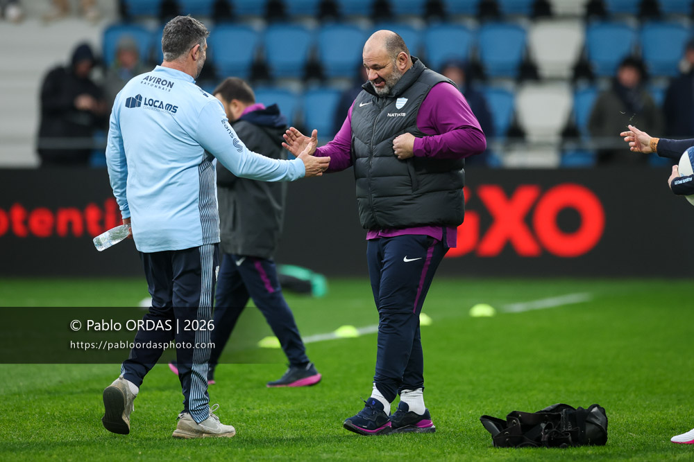 Patrice Collazo, lors du match de Top 14 entre l'Aviron bayonnais et le Racing 92, le 14 février 2026 au stade Jean Dauger de Bayonne, France (Photo Pablo ORDAS)