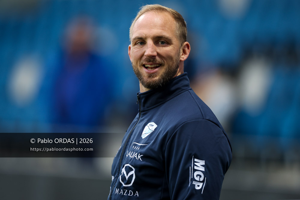 Jean Monribot, lors du match de Top 14 entre l'Aviron bayonnais et le Racing 92, le 14 février 2026 au stade Jean Dauger de Bayonne, France (Photo Pablo ORDAS)