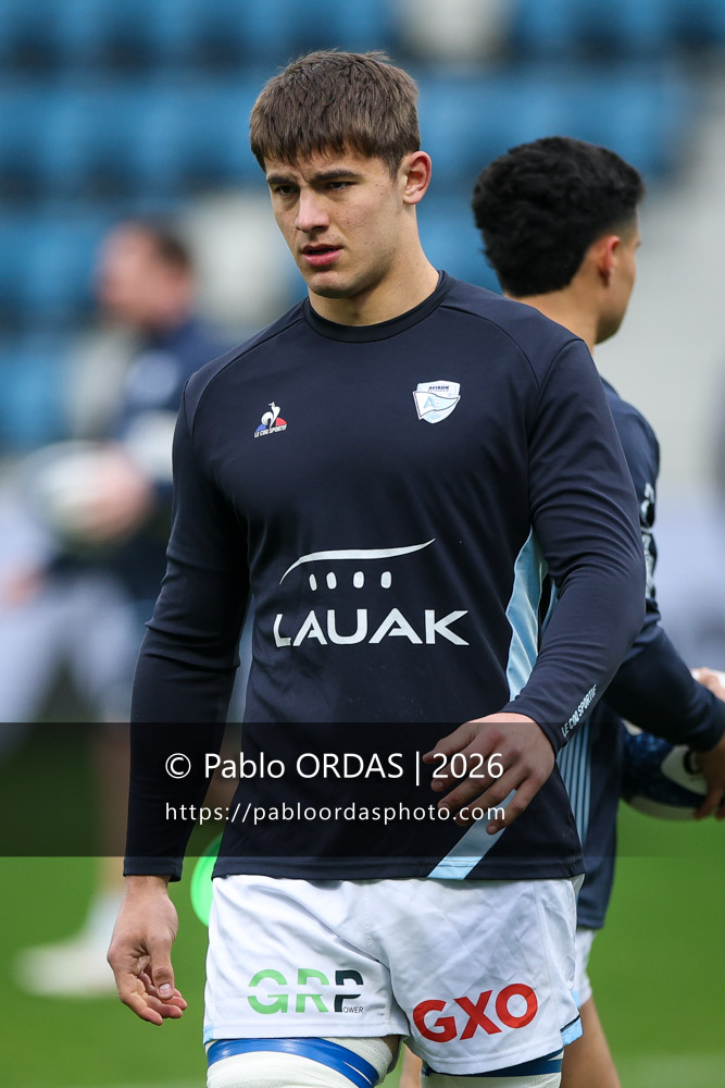 Manex Ariceta, lors du match de Top 14 entre l'Aviron bayonnais et le Racing 92, le 14 février 2026 au stade Jean Dauger de Bayonne, France (Photo Pablo ORDAS)