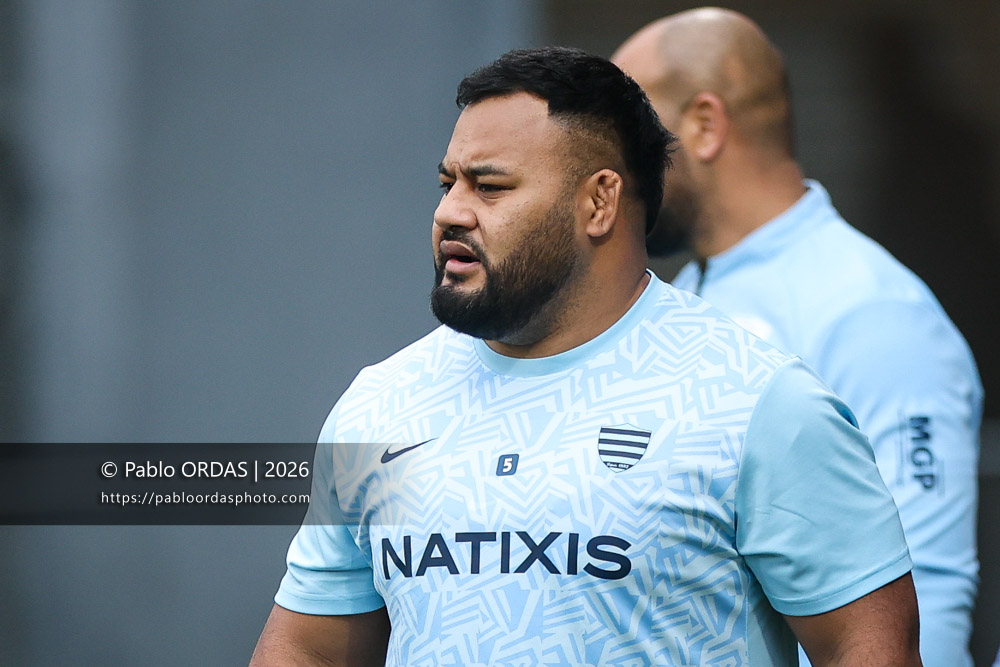 Taniel Tupou, lors du match de Top 14 entre l'Aviron bayonnais et le Racing 92, le 14 février 2026 au stade Jean Dauger de Bayonne, France (Photo Pablo ORDAS)