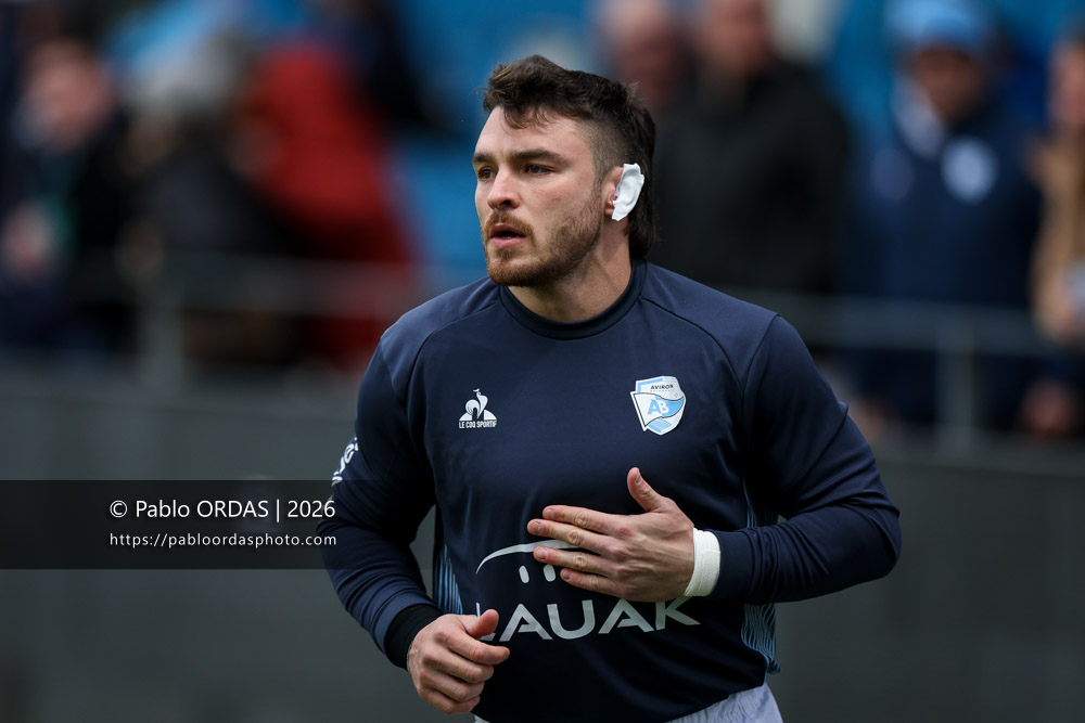 Mateo Carreras, lors du match de Top 14 entre l'Aviron bayonnais et le Racing 92, le 14 février 2026 au stade Jean Dauger de Bayonne, France (Photo Pablo ORDAS)