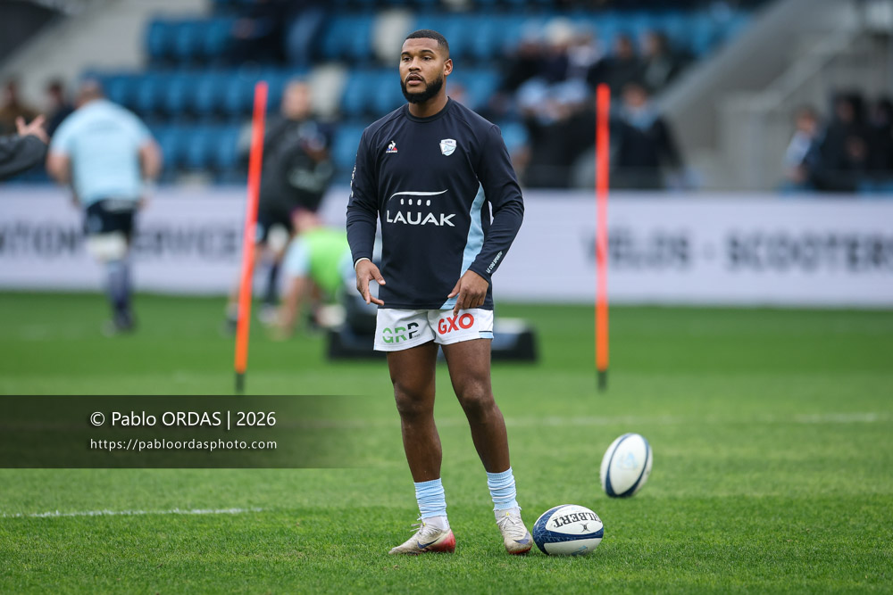 Cheikh Tiberghien, lors du match de Top 14 entre l'Aviron bayonnais et le Racing 92, le 14 février 2026 au stade Jean Dauger de Bayonne, France (Photo Pablo ORDAS)