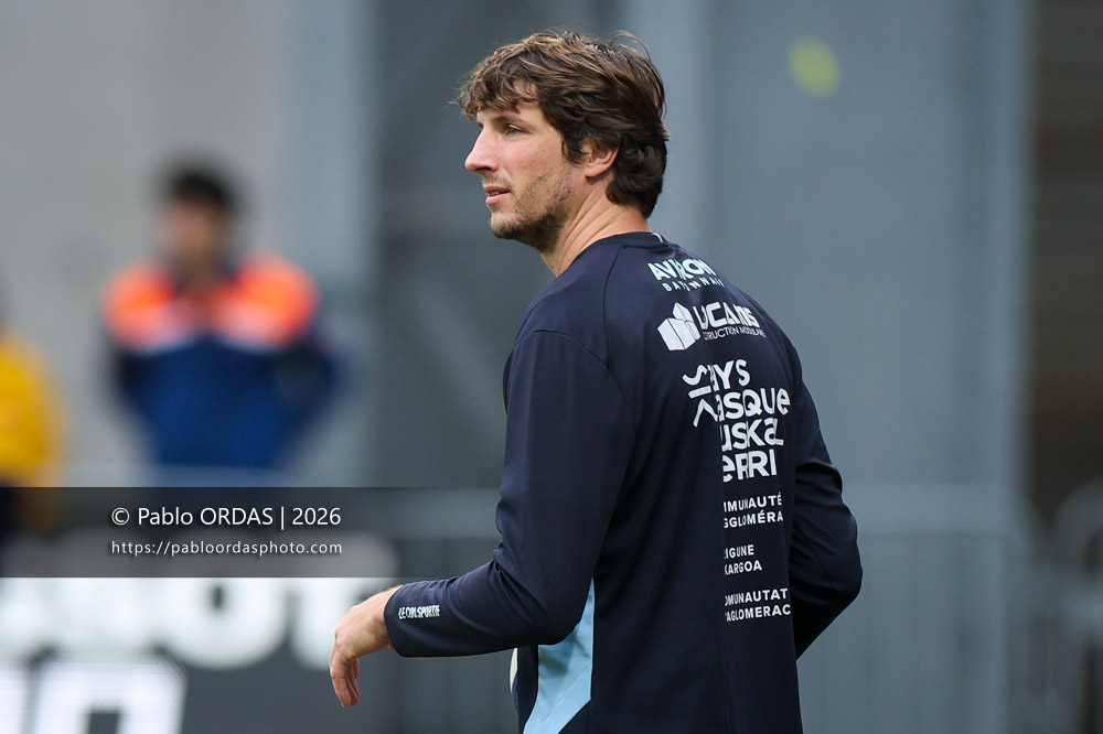 Baptiste Chouzenoux, lors du match de Top 14 entre l'Aviron bayonnais et le Racing 92, le 14 février 2026 au stade Jean Dauger de Bayonne, France (Photo Pablo ORDAS)