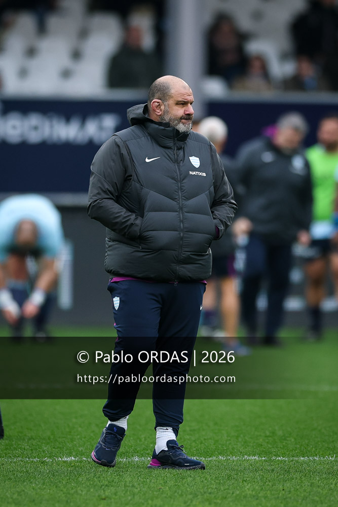 Patrice Collazo, lors du match de Top 14 entre l'Aviron bayonnais et le Racing 92, le 14 février 2026 au stade Jean Dauger de Bayonne, France (Photo Pablo ORDAS)