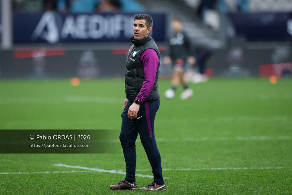 Romain Delvallet, lors du match de Top 14 entre l'Aviron bayonnais et le Racing 92, le 14 février 2026 au stade Jean Dauger de Bayonne, France (Photo Pablo ORDAS)