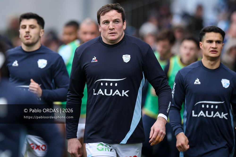 Arthur Iturria, lors du match de Top 14 entre l'Aviron bayonnais et le Racing 92, le 14 février 2026 au stade Jean Dauger de Bayonne, France (Photo Pablo ORDAS)