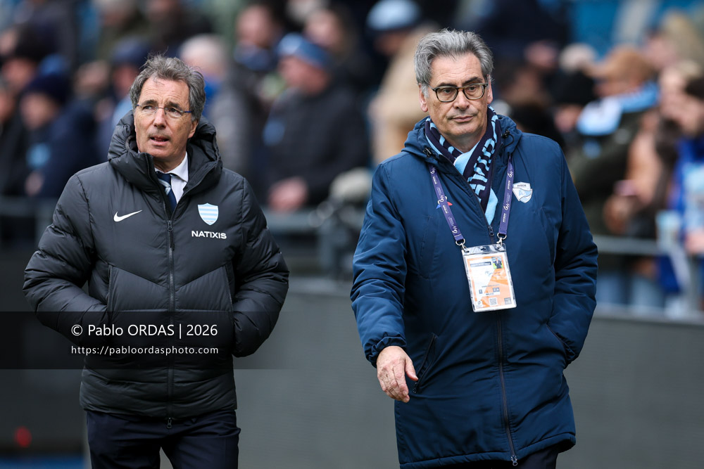 Arnaud Tourtoulou, Benoit Thieullent, lors du match de Top 14 entre l'Aviron bayonnais et le Racing 92, le 14 février 2026 au stade Jean Dauger de Bayonne, France (Photo Pablo ORDAS)