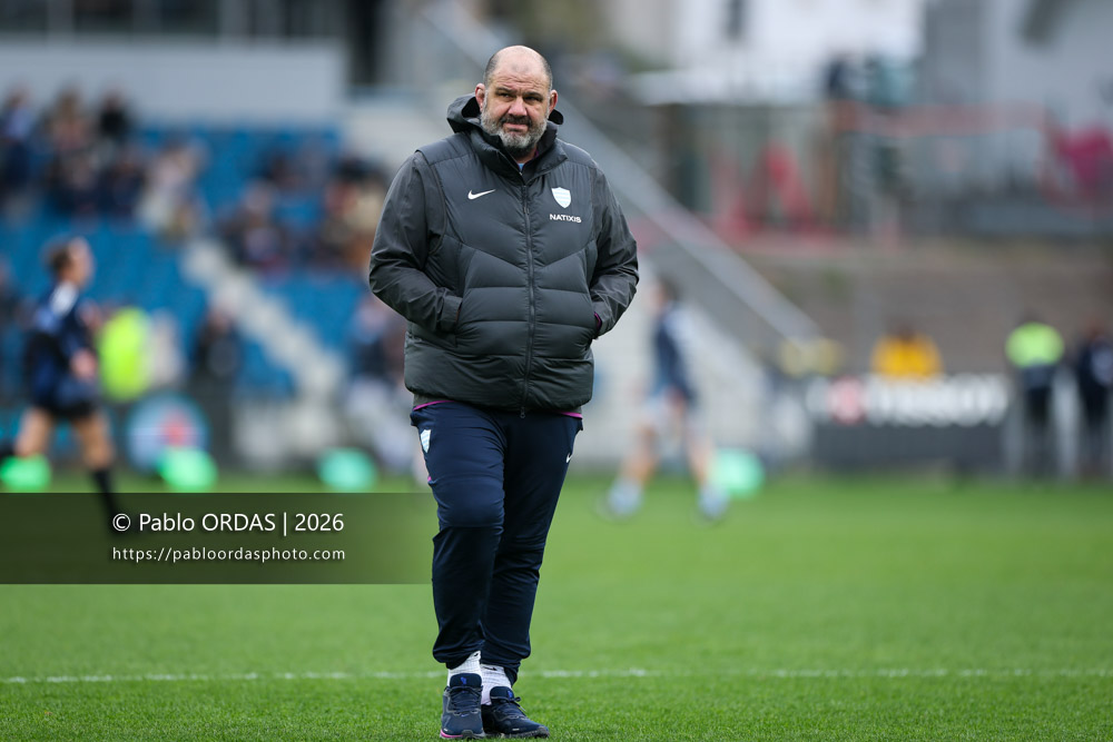 Patrice Collazo, lors du match de Top 14 entre l'Aviron bayonnais et le Racing 92, le 14 février 2026 au stade Jean Dauger de Bayonne, France (Photo Pablo ORDAS)