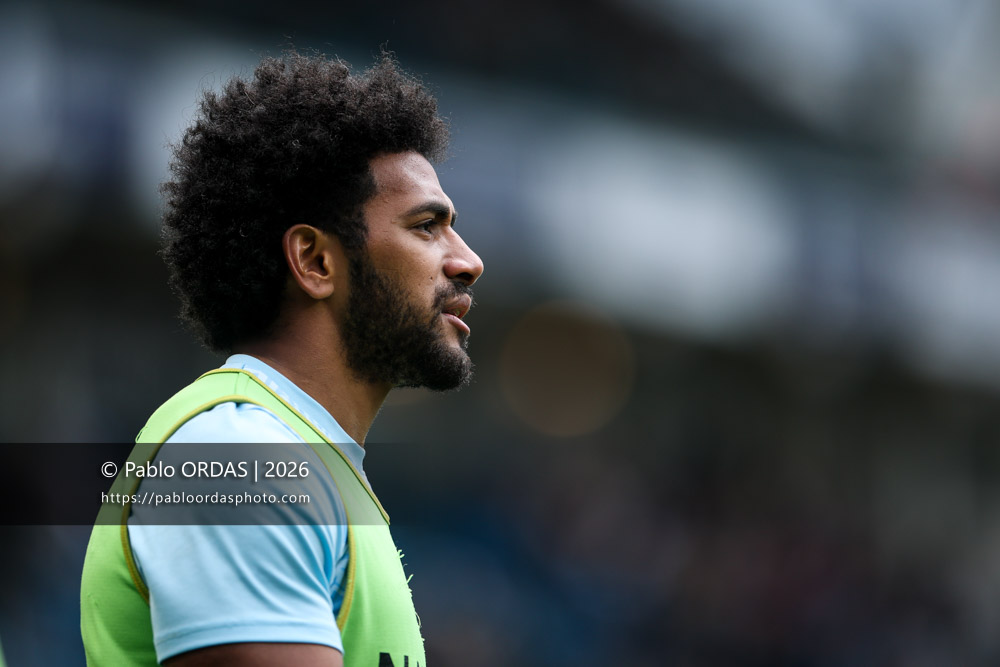 Selestino Ravutaumada, lors du match de Top 14 entre l'Aviron bayonnais et le Racing 92, le 14 février 2026 au stade Jean Dauger de Bayonne, France (Photo Pablo ORDAS)