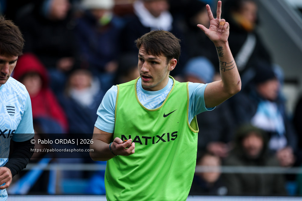 Kléo Labarbe, lors du match de Top 14 entre l'Aviron bayonnais et le Racing 92, le 14 février 2026 au stade Jean Dauger de Bayonne, France (Photo Pablo ORDAS)