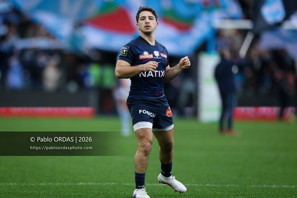 Léo Carbonneau, lors du match de Top 14 entre l'Aviron bayonnais et le Racing 92, le 14 février 2026 au stade Jean Dauger de Bayonne, France (Photo Pablo ORDAS)