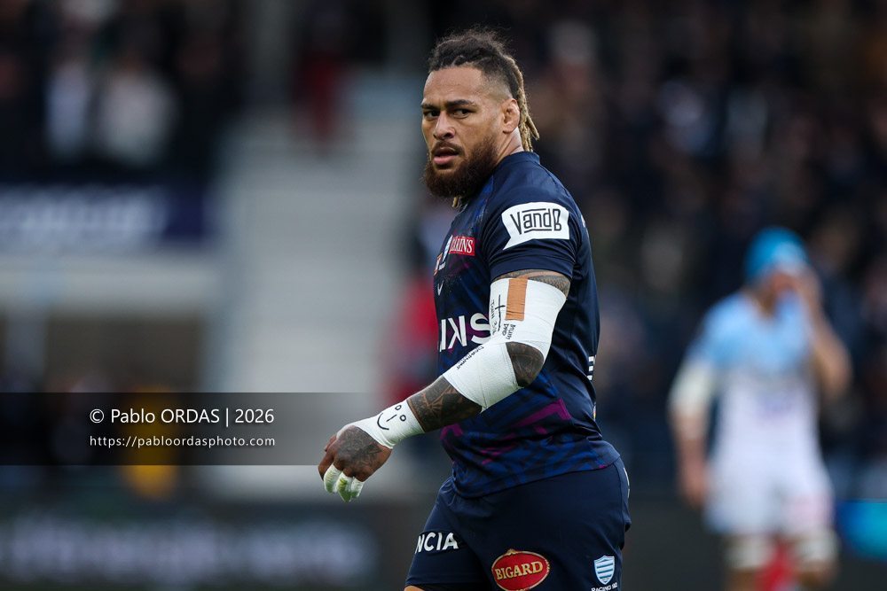 Nathan Hughes, lors du match de Top 14 entre l'Aviron bayonnais et le Racing 92, le 14 février 2026 au stade Jean Dauger de Bayonne, France (Photo Pablo ORDAS)
