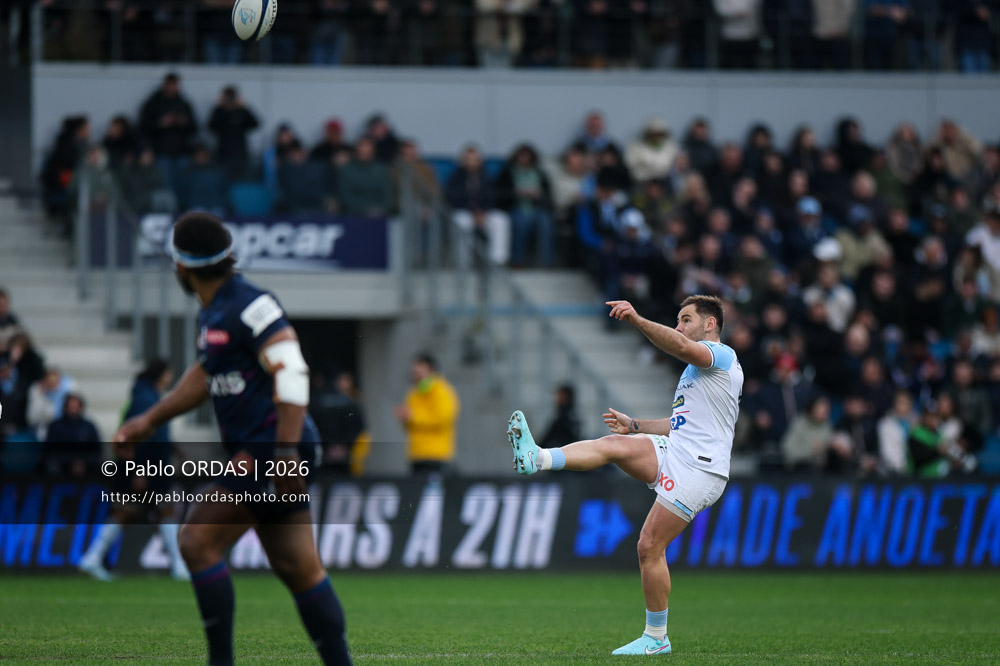 Joris Segonds, lors du match de Top 14 entre l'Aviron bayonnais et le Racing 92, le 14 février 2026 au stade Jean Dauger de Bayonne, France (Photo Pablo ORDAS)