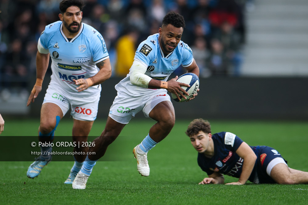 Sireli Maqala, lors du match de Top 14 entre l'Aviron bayonnais et le Racing 92, le 14 février 2026 au stade Jean Dauger de Bayonne, France (Photo Pablo ORDAS)