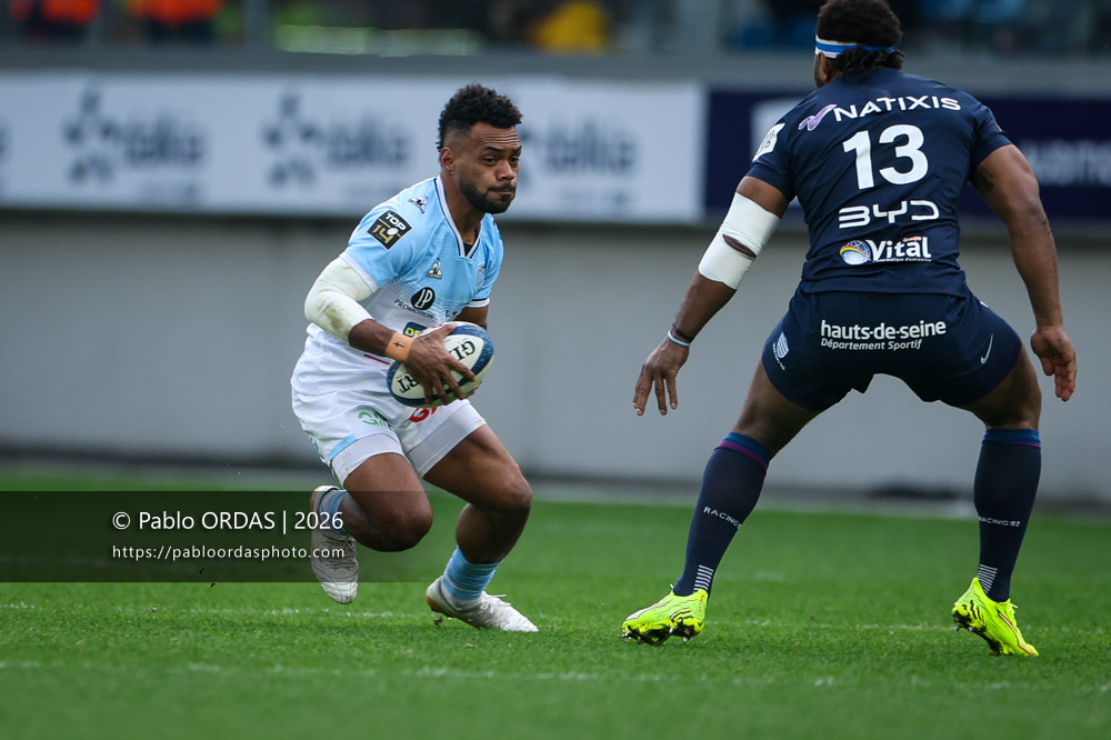 Sireli Maqala, lors du match de Top 14 entre l'Aviron bayonnais et le Racing 92, le 14 février 2026 au stade Jean Dauger de Bayonne, France (Photo Pablo ORDAS)