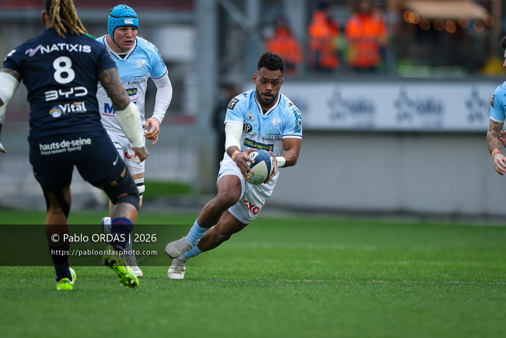 Sireli Maqala, lors du match de Top 14 entre l'Aviron bayonnais et le Racing 92, le 14 février 2026 au stade Jean Dauger de Bayonne, France (Photo Pablo ORDAS)