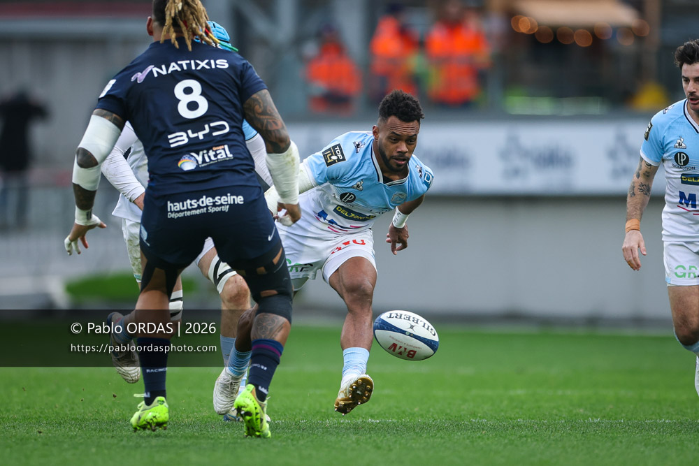 Sireli Maqala, lors du match de Top 14 entre l'Aviron bayonnais et le Racing 92, le 14 février 2026 au stade Jean Dauger de Bayonne, France (Photo Pablo ORDAS)